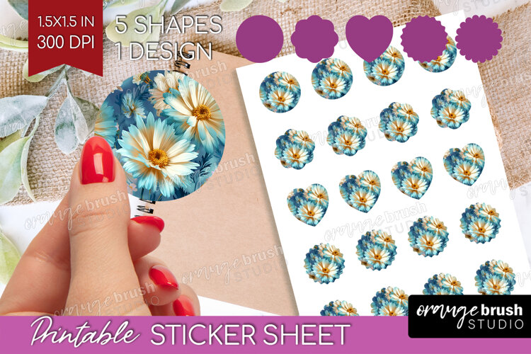 3D Flowers Round Sticker - Summer Printable Sticker Sheet example image 1
