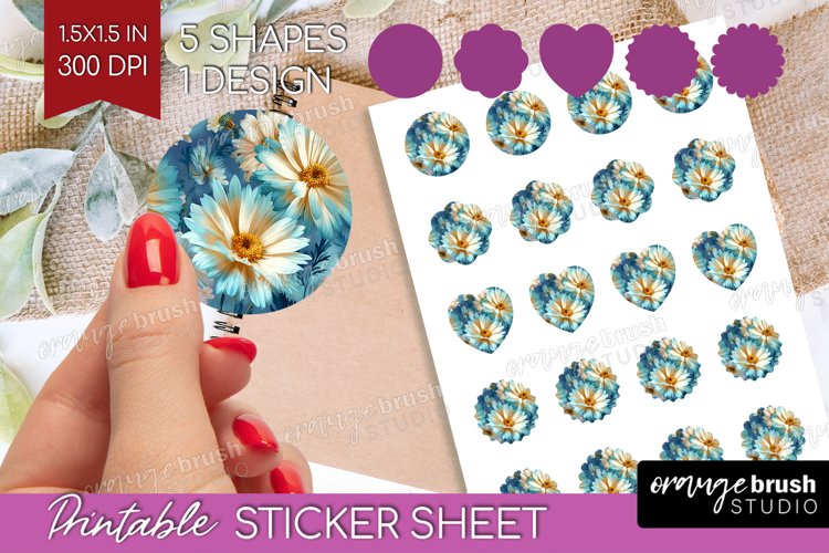 3D Flowers Round Sticker - Summer Printable Sticker Sheet