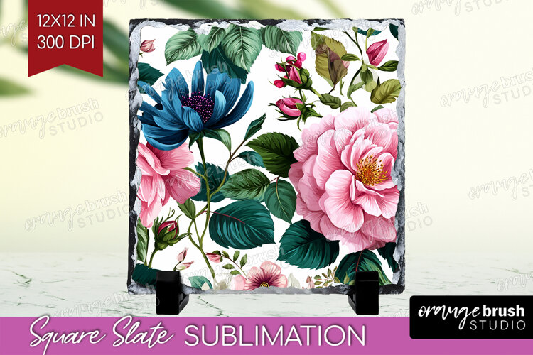 3D Flowers Slate PNG - Summer Square Slate Sublimation example image 1