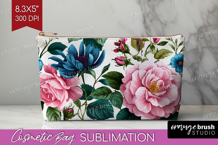 3D Flowers Cosmetic Bag - Summer Makeup Bag PNG Sublimation