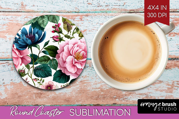 3D Flowers Round Coaster - Summer Coaster PNG Sublimation