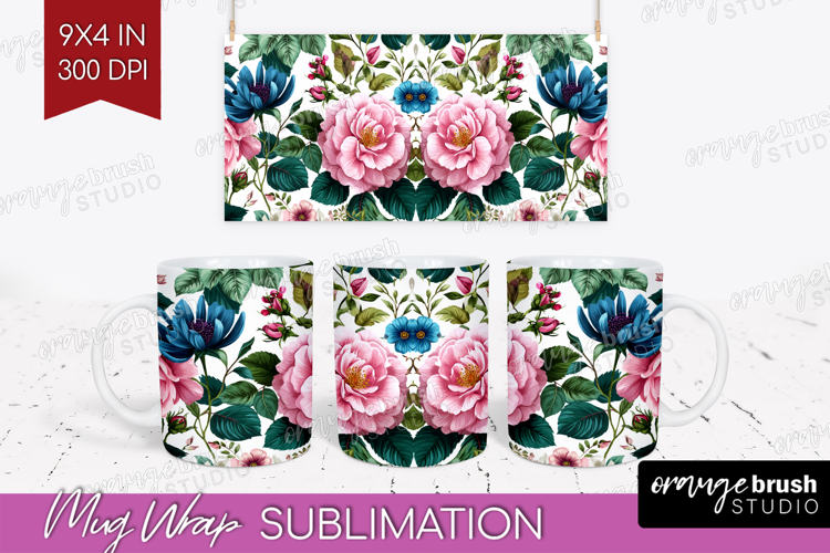 3D Flowers Mug Wrap - Summer Mug PNG Sublimation