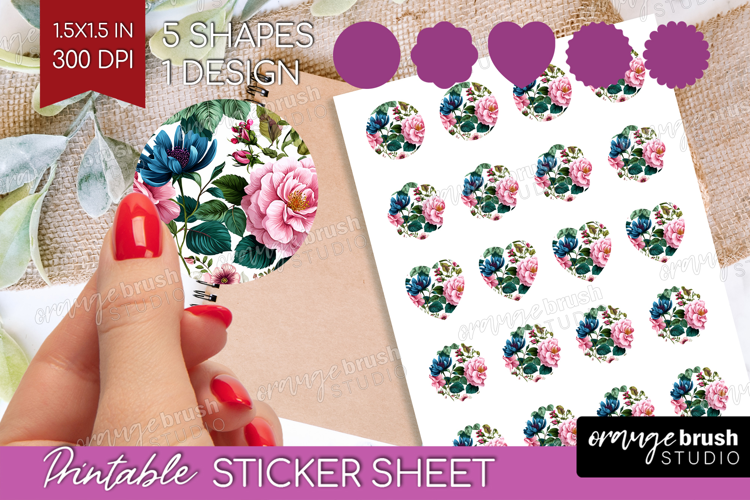 3D Flowers Round Sticker - Summer Printable Sticker Sheet