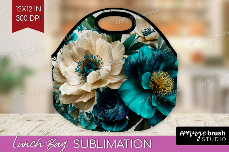 3D Flowers Lunch Bag - Summer Lunch Bug PNG Sublimation
