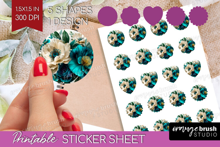 3D Flowers Round Sticker - Summer Printable Sticker Sheet example image 1