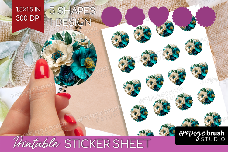 3D Flowers Round Sticker - Summer Printable Sticker Sheet