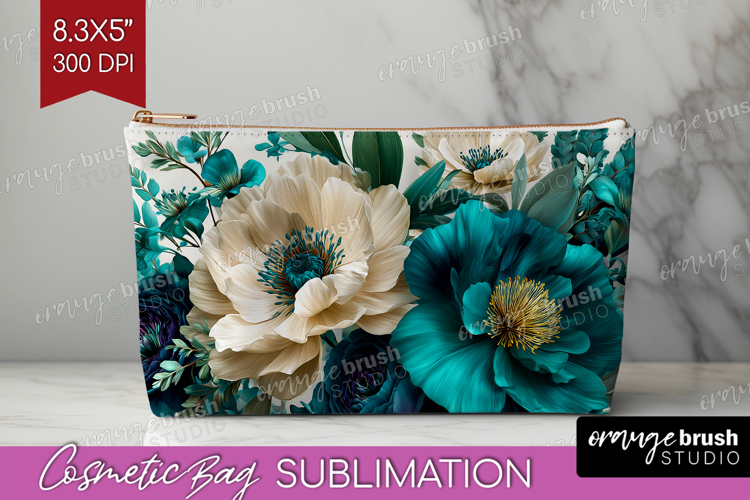 3D Flowers Cosmetic Bag - Summer Makeup Bag PNG Sublimation