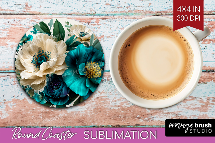 3D Flowers Round Coaster - Summer Coaster PNG Sublimation