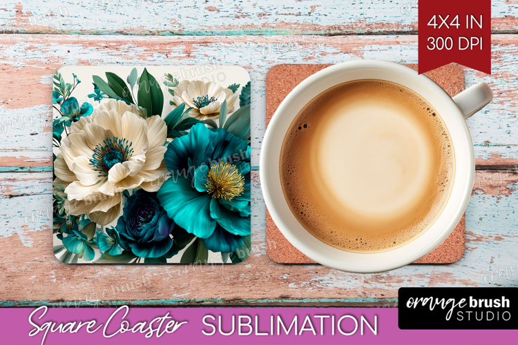 3D Flowers Square Coaster - Summer Coaster PNG Sublimation