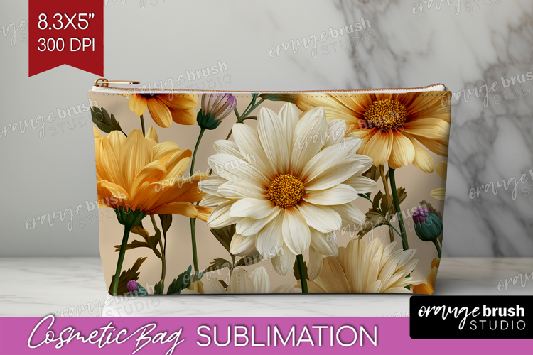 3D Flowers Cosmetic Bag - Summer Makeup Bag PNG Sublimation