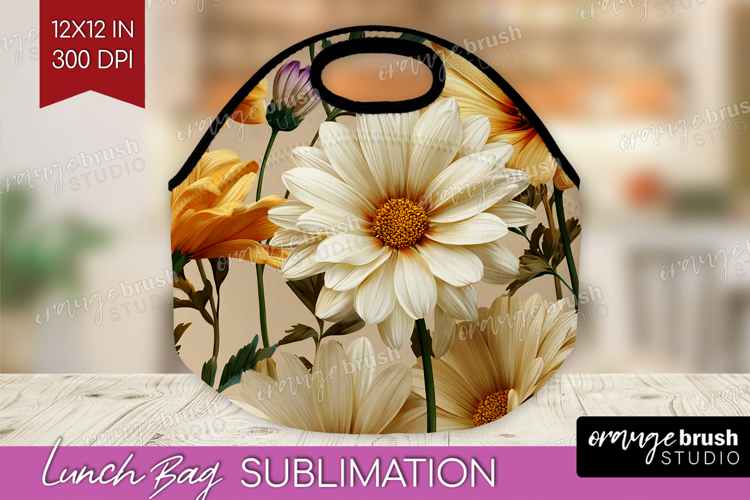 3D Flowers Lunch Bag - Summer Lunch Bug PNG Sublimation