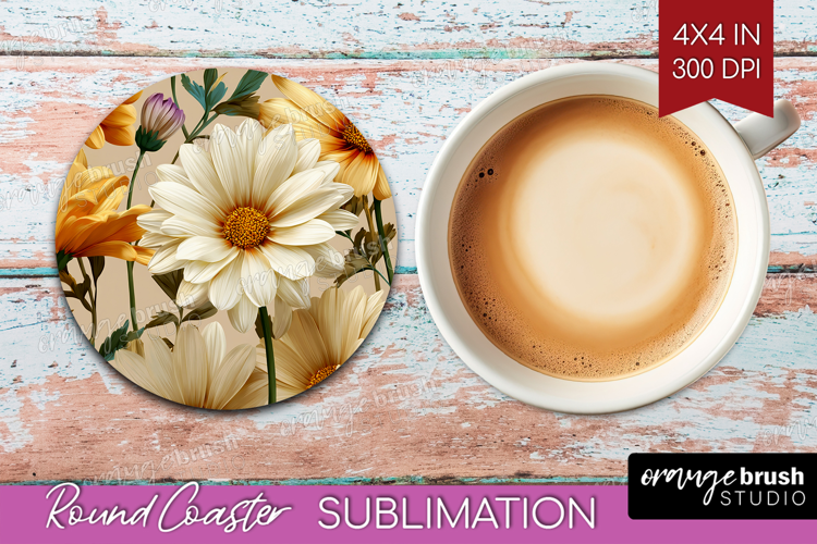 3D Flowers Round Coaster - Summer Coaster PNG Sublimation