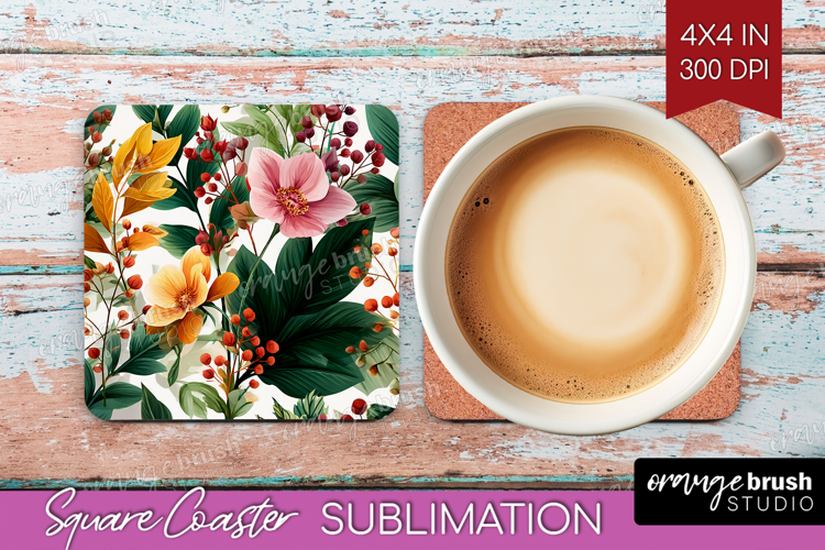3D Flowers Square Coaster - Summer Coaster PNG Sublimation