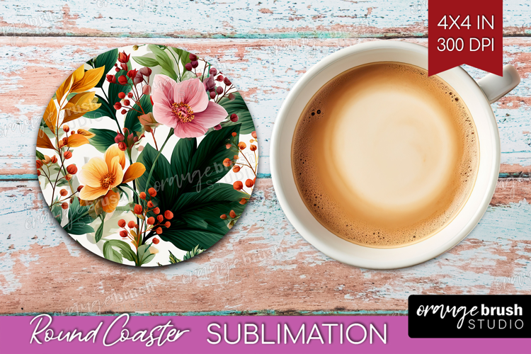 3D Flowers Round Coaster - Summer Coaster PNG Sublimation