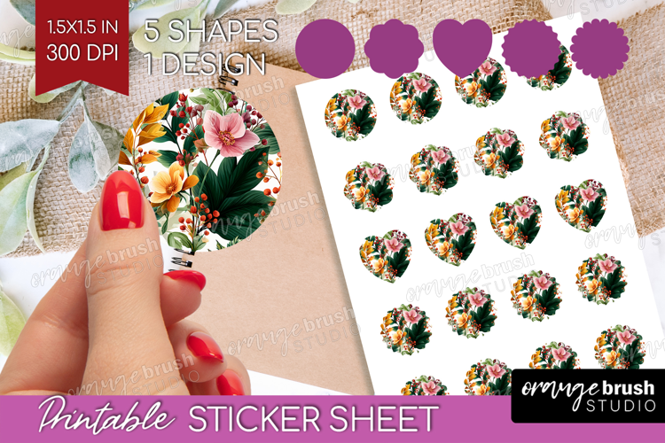 3D Flowers Round Sticker - Summer Printable Sticker Sheet
