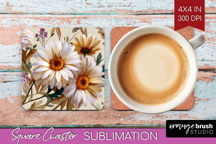 3D Flowers Square Coaster - Summer Coaster PNG Sublimation