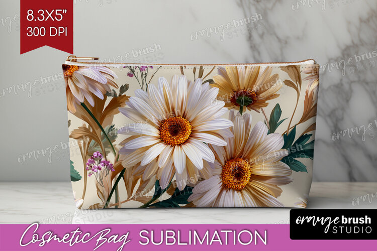 3D Flowers Cosmetic Bag - Summer Makeup Bag PNG Sublimation example image 1