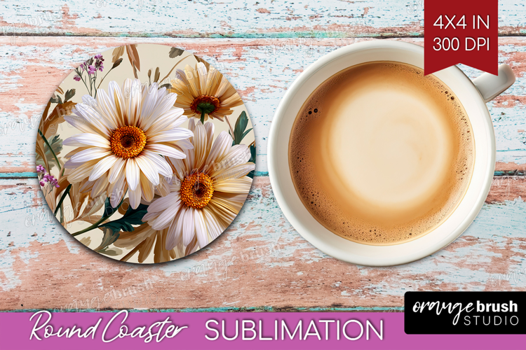 3D Flowers Round Coaster - Summer Coaster PNG Sublimation