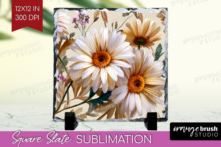 3D Flowers Slate PNG - Summer Square Slate Sublimation