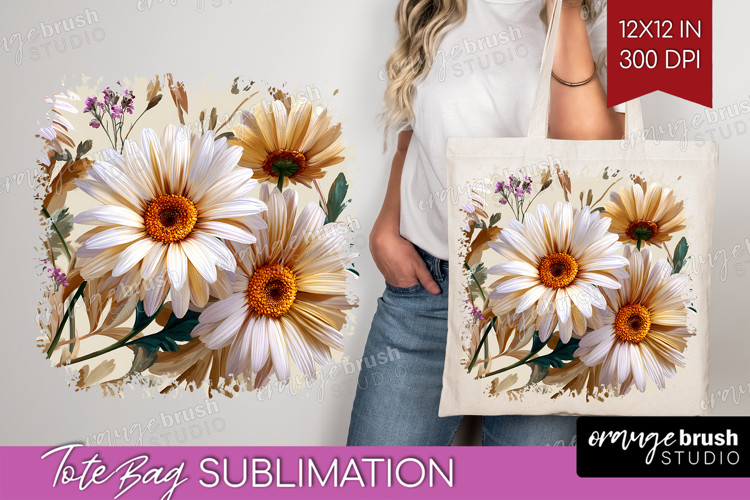 3D Flowers Tote Bag - Summer Tote Bag PNG Sublimation