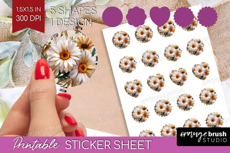 3D Flowers Round Sticker - Summer Printable Sticker Sheet