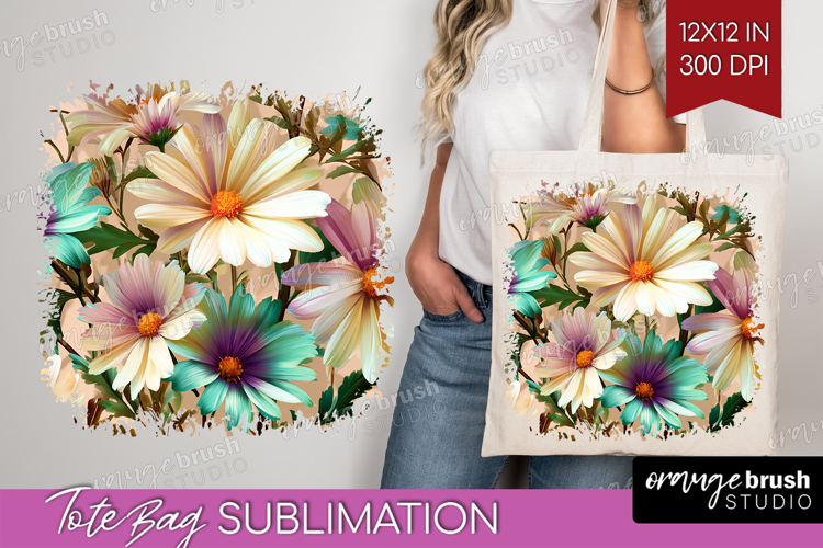 3D Flowers Tote Bag - Summer Tote Bag PNG Sublimation