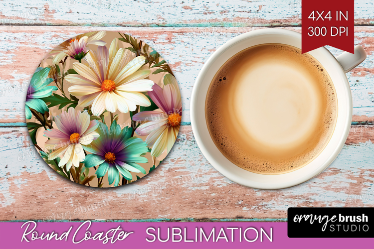 3D Flowers Round Coaster - Summer Coaster PNG Sublimation