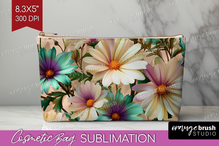 3D Flowers Cosmetic Bag - Summer Makeup Bag PNG Sublimation