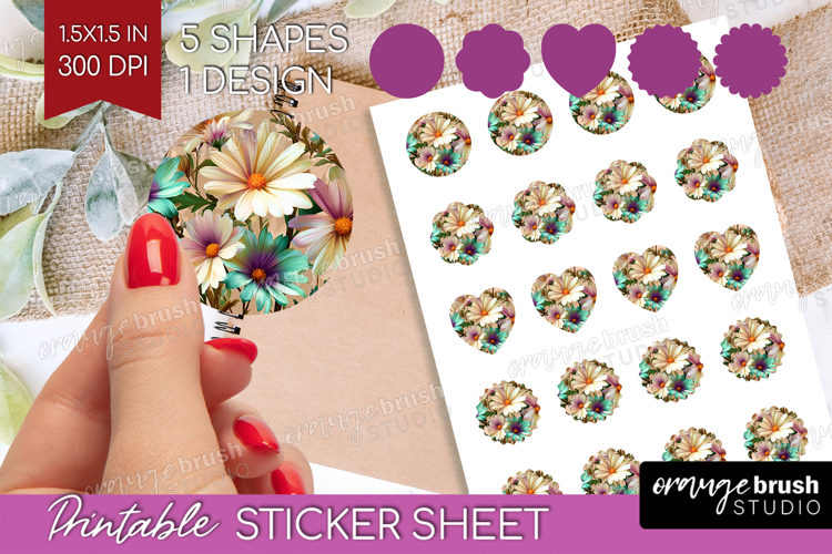 3D Flowers Round Sticker - Summer Printable Sticker Sheet