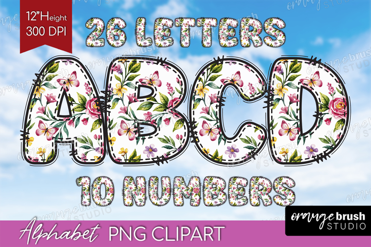 Summer Flowers Doodle Aphabet Clipart - Floral Letters PNG