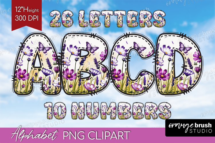 Summer Flowers Doodle Aphabet Clipart - Floral Letters PNG