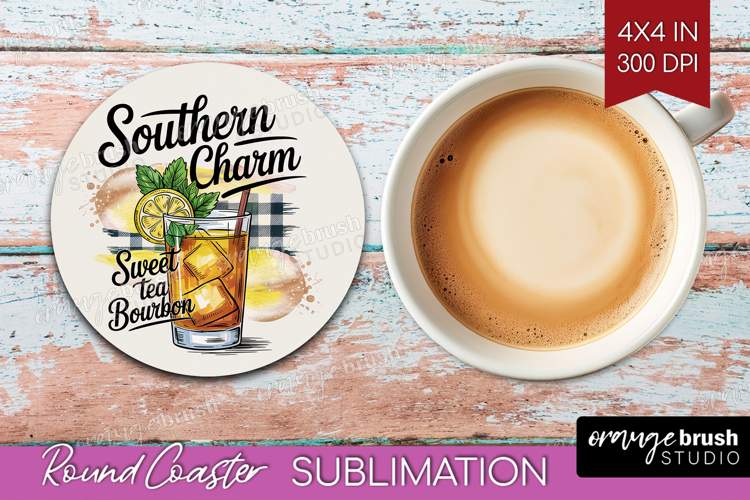 Tea Bourbon Cocktail Round Coaster Summer Drink Coaster PNG
