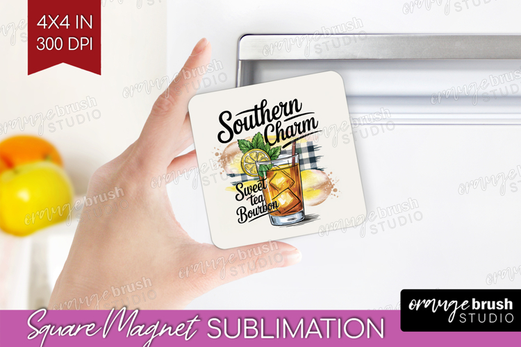 Tea Bourbon Cocktail Magnet Sublimation Summer Drink Square