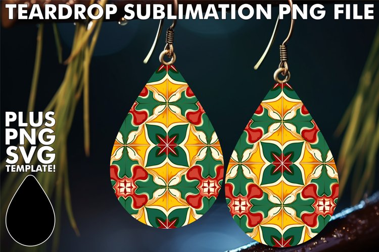 Folk-inspired Teardrop Earrings: Azulejo Pattern example image 1