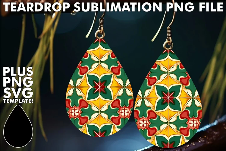 Folk-inspired Teardrop Earrings: Azulejo Pattern