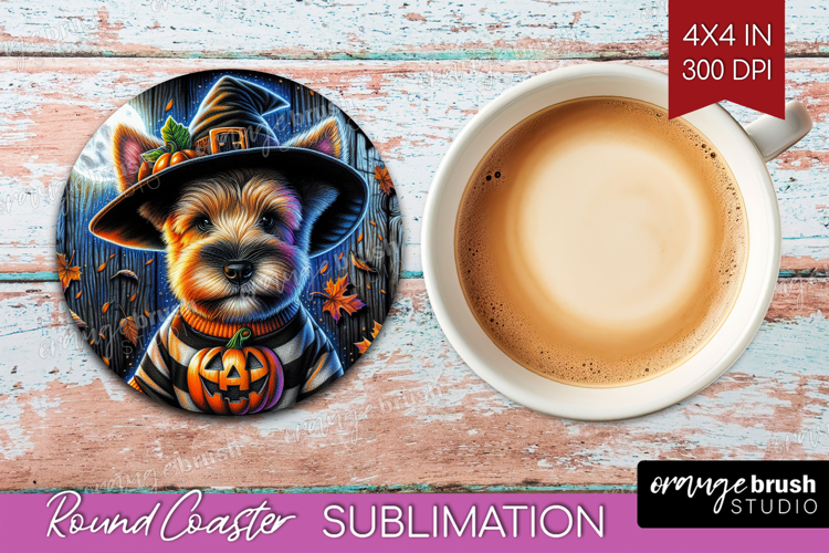 Terrier Dog Round Coaster Halloween Coaster PNG Sublimation