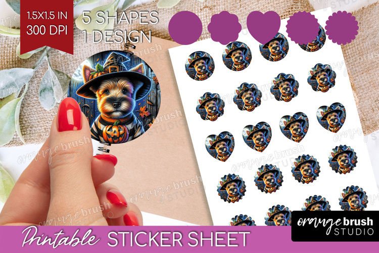 Terrier Dog Round Sticker Halloween Printable Sticker Sheet