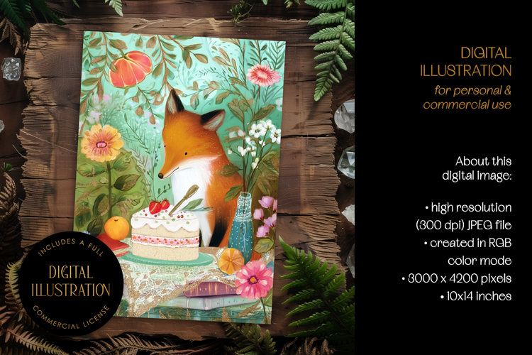 Fox Eating Cake Illustration