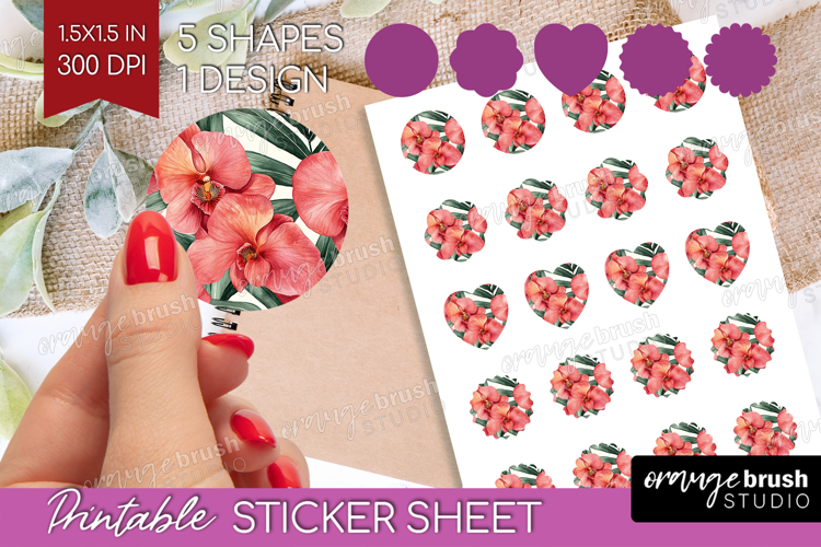 Tropical Flowers Round Sticker - Floral Printable Sticker