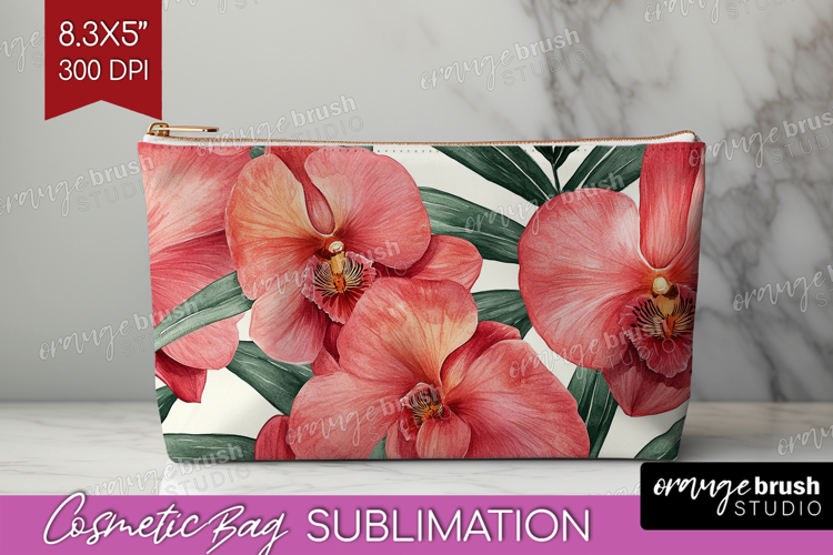 Tropical Flowers Cosmetic Bag - Floral Makeup Bag PNG