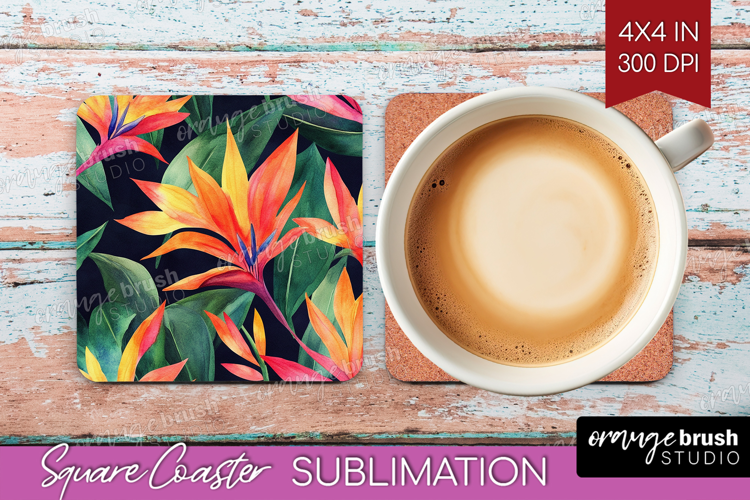 Tropical Flowers Square Coaster - Floral Coaster PNG