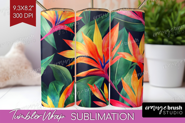 Tropical Flowers Tumbler Wrap - Floral Tumbler PNG