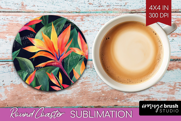 Tropical Flowers Round Coaster - Floral Coaster PNG