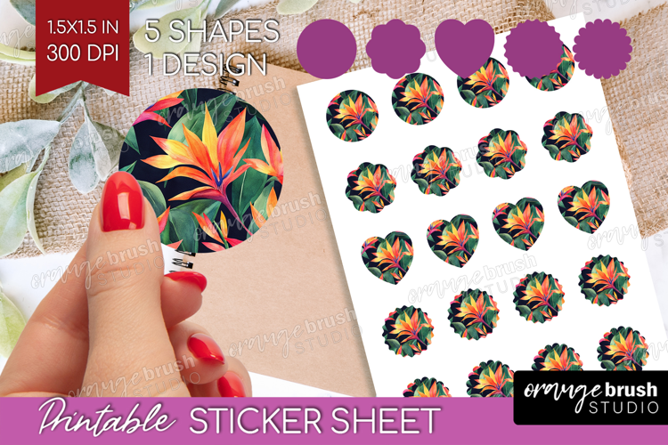 Tropical Flowers Round Sticker - Floral Printable Sticker