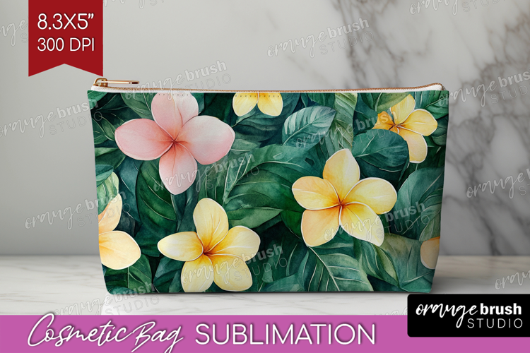 Tropical Flowers Cosmetic Bag - Floral Makeup Bag PNG