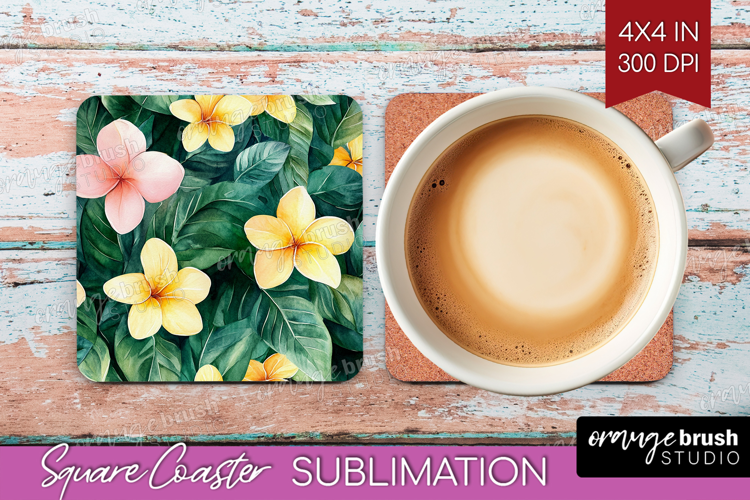 Tropical Flowers Square Coaster - Floral Coaster PNG