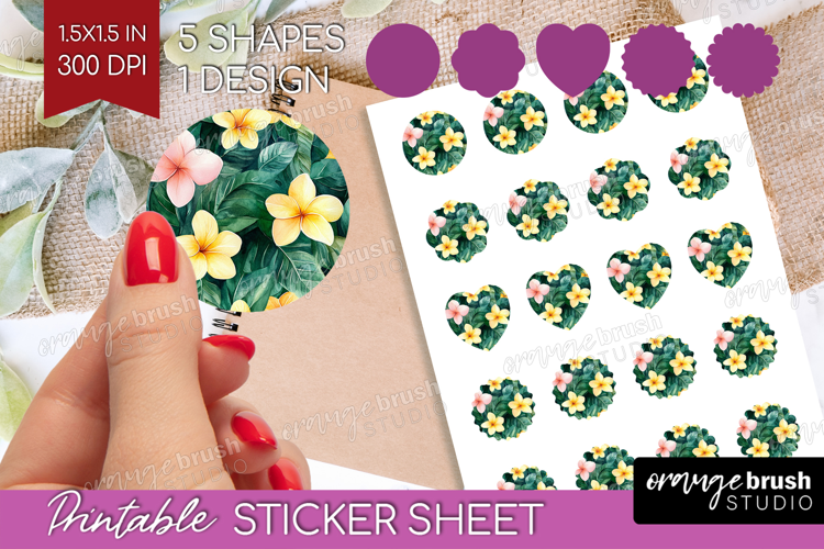 Tropical Flowers Round Sticker - Floral Printable Sticker