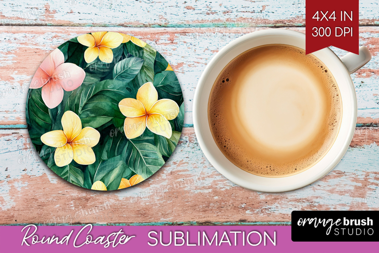 Tropical Flowers Round Coaster - Floral Coaster PNG example image 1