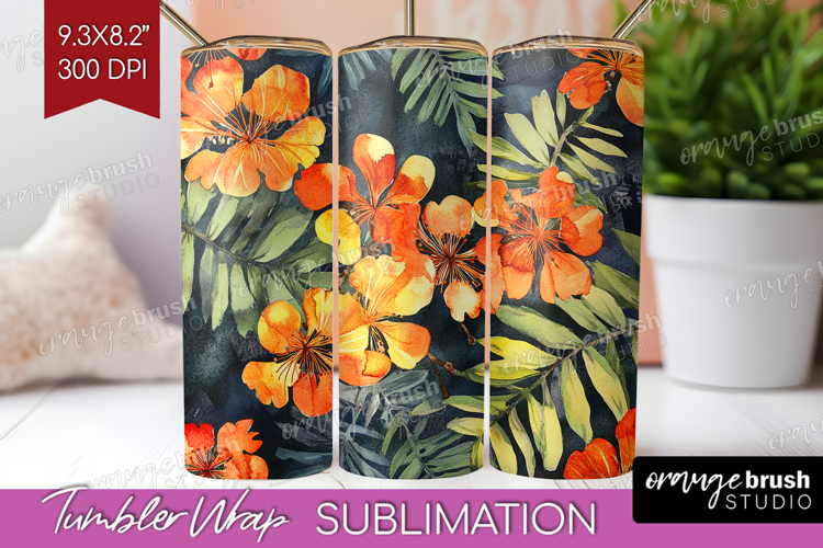 Tropical Flowers Tumbler Wrap - Floral Tumbler PNG