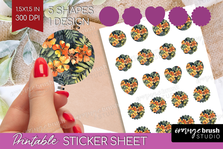 Tropical Flowers Round Sticker - Floral Printable Sticker